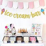 Ice Cream Bar Decorations Kit Gold Glitter Banner Ice Cream Sundae Bar Table Sign Food Tents Labels Thank You Cards Tags for Summer Ice Cream Birthday Party Supplies