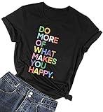 MIMOORN Womens O Neck Fun Happy Graphic Tees Summer Cute Letter Printed T-Shirts Black XX-Large