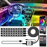 Car LED Strip Lights with USB Adapter: Car Ambient Lighting Kit, App and Remote Control, Interior Car Lights, Music Sync Mode, 4Pcs Strip Lights for Car, SUVs, and Trucks, 5V