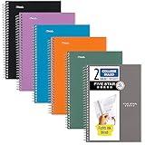 Five Star Small Spiral Notebooks, 6 Pack, 2 Subject, College Ruled Paper, 9-1/2" x 6", 100 Sheets, Amethyst Purple, Sedona Orange, Seaglass Green, Tidewater Blue, Gray, Black (73711)