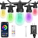 Outdoor String Lights 50FT, Outdoor Lights for Patio with 20 Dimmable RGBW LED Bulbs, IP66 Waterproof Shatterproof, with APP Control & Remote, 24V Adapter Color Change,for Backyard Decor