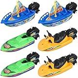 Toyvian Kids Plastic Boat Toys: 6PCS Boys Vehicles Playset Boatsail Wind up Toys for Bathtub- Motorboats Kids Bathtub Toys - Speedboats Clockwork Toy for Pool Outdoor - Random Color