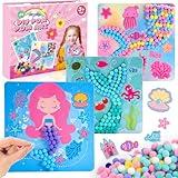 Gifts for Girls DIY Toy 3PC, Pom Poms Crafts & Art Kits Mermaid Crafts Girls Gift Sets Age 3-8, Toddler DIY Toys Crafts Kits for Sensory Activity, Birthday Christmas Gifts for Girls Boys 2 3 4 5 6