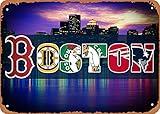 Fanzi Vintage Look Metal Sign - City Sports Boston Sport Teams - 8 Inches X 12 Inches Tin Plate Wall Decor