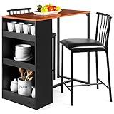 Best Choice Products 3-Piece 36in Wooden Counter Height Dining Table Set for Kitchen, Dining Room w/Storage Shelves, Metal Frame, 2 Barstools - Espresso