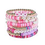 COLORFUL BLING 5-12Pcs Bohemian Love Heart Bead Bracelets for Women Vinyl Disc Heishi Surfer Stackable Stretch Bracelet Summer Beach Boho Jewelry-8pcs purple pearl