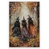 Generic Horror Halloween Decor Wall Art Print Three Witches In The Forest Vintage Posters Decor Autumn Beautiful Witches Forest Canvas Printing For Living Room Bedroom 8x12inch Unframed, style-3