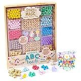 Story Magic Wooden ABC Bead Kit, Premium Wood Jewelry Making Kit, 350+ Wooden Beads & Charms for Beading Bracelets, Great for Playdates & Sleepovers, Arts & Crafts Kit Set for Kids Ages 4, 5, 6, 7