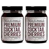 Traverse City Whiskey Co. Premium Cocktail Cherries (21.2oz/600g) Pack of 2 | Cocktails & Desserts | All American, Natural, Certified Kosher, Stemless, Slow-Cooked Garnish for Old Fashioned, Ice Cream Sundaes & More