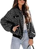 EVALESS Fashion Jacket for Women 2024 Fall Trendy Casual Long Sleeve Stand Collar Shacket Winter Button Lightweight Short Clothes Ladies Cropped Jacket Coat Clothes with Pockets Black Large