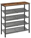 HOOBRO Shoe Rack for Entryway, 5-Tier Shoe Organizer with Adjustable Mesh Shelves, 16-20 Pairs of Shoes, Spacious Freestanding, Metal, Industrial, Shoe Shelf for Closet, Rustic Brown BF12XJ01