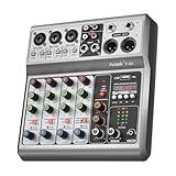 Aveek Professional Audio Mixer, Sound Board Mixing Console with 5 Channel Digital USB Bluetooth Echo Delay Effect, Input 48V Phantom Power Stereo DJ Mixers for Recording, Live Streaming, Podcasting