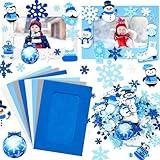 Ferraycle 232 Pieces Winter DIY Picture Frames Craft Kit 32 Pieces Winter Photo Frames with 200 Stickers to Decorate for Xmas Winter Party Favor Classroom Home (Cute Style, Classic Color)