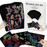 Art Set for Kids Rainbow Magic Scratch Off Paper Black Scratch Sheets Notes Cards Boards Doodle Pads Childrens Crafts Projects Kit for Girls Boys Adults Birthday Christmas Gift