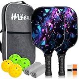 Pickleball Paddles Set of 2, Hilifexll Carbon Fiber Surface Pickleball Rackets, Polypropylene Honeycomb Core, Anti-Slip Sweat-Absorbing Grip, 4 Pickleball Balls, 2 Cooling Towels,1 Portable Carry Bag