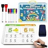 Handwriting Practice Book for kids, Toddlers Preschool Learning Activity 40 Pages Autism Educational Montessori Toys Learn Number Letters Shapes Animal & Sight Words Workbook with 8 Dry Erase Markers