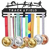 SUPERDANT Track & Field Medal Holder Sports Medals Display Black Iron Wall Mounted Hooks for 40+ Hanging Medal Rack Display Competition Medal Holder Display Wall Hanging 40x15cm