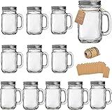 TANGLONG Mason Jar Cups, Mason Jars With Handle And Lids, Mason Jar Drinking Glasses, Glass Mason Jar Mugs 16 oz –12 Pack