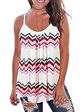 Kaei&Shi Print Long Vest,Flowy Tank Top for Women,Loose Cami,Pleated Dressy Swing Spaghetti Strap Camisole 4X 4XL Plus Size Zigzag White XXXX-Large White XXXX-Large