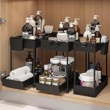 Sevenblue 3 Pack Under Sink Organizer, 2-Tier Multi-Use Kitchen Bathroom Organizers and Storage with Sliding Drawer, Bathroom Cabinet Organizer with Hooks and Hanging Cups (Black)