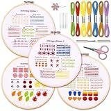 Bradove 4 Sets Embroidery Stitches Practice Kit, Embroidery Kit for Beginners with Embroidery Patterns, Beginner Embroidery Kit, Embroidery Kits for Adults, Hand Embroidery Kit for Kids