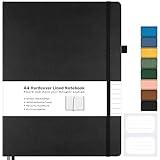 Lined Journal Notebook, 8.5" x 11" Hardcover Leather Notebook for Work, Wide Ruled Notebook Journal for Women Men, 192 Thick Paper, Lay Flat, 2 Pockets, A4 Large Journals for Writing, Black Notebook