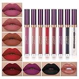 QiBest 7Pcs Matte Liquid Lipstick wiith 1Pc Lip Plumper Makeup Set, Dark Black Purple Lipstick Goth Halloween Lip Set Waterproof Lip Gloss Kit Pigmented Long Lasting Lipstick Makeup for Women & Girls