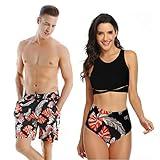 Ulikeey Swimsuit for Couples Matching Swimwear Tropical Plant Monstera Men Swim Trunks Women Bikini 2-Piece Suit