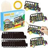 B1ykin School Bus Scratch Cards Gift - Back to School Magic Bus Scratch Paper Art Kit for Kids, DIY First Day of School Scratch Off Hanging Card Party Favors for Classroom Activity Art Project