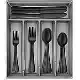 Hiware 20-Piece Black Silverware Set with Tray, Stainless Steel Flatware Cutlery Set Service for 4, Kitchen Black Utensils Tableware Set for Home Restaurant, Mirror Finish, Dishwasher Safe