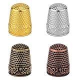 4pcs Metal Sewing Thimbles for Finger, Metal Fingertip Protectors Thimbles for Hand Quilting Embroidery Fingertip Shield thimbles Pad Accessories Sewing Knitting DIY Tools (4 Colors)