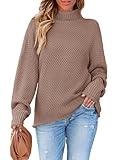 ZESICA Women's 2024 Turtleneck Batwing Sleeve Loose Oversized Chunky Knitted Pullover Sweater Jumper Tops,Khaki,Large