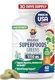 SUNNY SAM Super Food Green Supplements for Adults - 60 Tablets - Organic Super Greens with Real Fruits, Vegetables, and Herbs for Natural Digestive and Energy Support