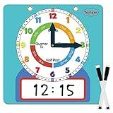 Magnetic Writable Dry Erase Learning Clock | Clock for Kids Learning to Tell Time | Large 12" Demonstration Teaching Time Practice Clock with Dry Erase Writing Surface | Pen Included | (Light Blue)