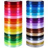 Winlyn 36 Colors 900 Yards Fabric Ribbons Satin Ribbons Metallic Glitter Ribbons Rolls Craft Ribbons Embellish Decorative Ribbons 2/5" Wide for Floral Bouquet Gifts Crafts Bows Party Wedding