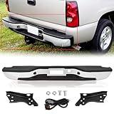 PENUSN Rear Step Bumper Fit for 1999-2007 Chevy Chevrolet Silverado GMC Sierra 1500 2500 Classic Face Bar W/License Plate Lights, W/O Parking Sensor Hole, Chrome