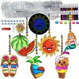 Ayhuhra 30 Sets Summer Suncatcher Craft Kits Glow in The Dark DIY Window Paint Art Sun Catcher Kits for Home Classroom Summer Party Activities Art Project Party Favors… (Summer)