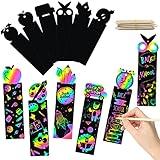 WATINC 60Pcs Welcome Back to School Scratch Bookmark, Magic Art Color DIY Craft Kit for Kids First Day of School Birthday Party Favor, Classroom Decoration, School Supplies Game for Boys Girls