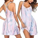 Ekouaer Women's V Neck Sleeveless Nightgown Pink Blue Tie Dye