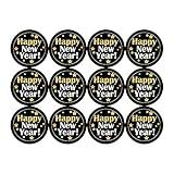 Happy New Year Stickers Seals Gold Labels - (Pack of 120) 1.57" Large Round Gold Foil Stickers Stamping on Black for New Year Cards Gift Envelopes Boxes