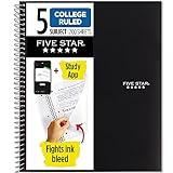 Five Star Spiral Notebook + Study App, 5 Subject, College Ruled Paper, Fights Ink Bleed, Water Resistant Cover, 8-1/2" x 11", 200 Sheets, Black (72081)