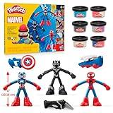 Play-Doh Marvel Hero Adventure Playset, 3 Marvel Action Figures with Wearable Tools, Black Panther, Captain America & Spider-Man Imagination Toys for Boys and Girls Ages 4 and Up