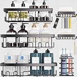 Veken Adhesive Shower Caddy 6-Pack,Heavy Weight Bearing,Large Wall Mounted Shower Shelves Rack,Organizer Storage Accessories with Soap Dish&Toothbrush Holder,Ideal for Bathroom,Home&Kitchen,Black