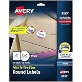 Avery Matte White Round Labels, Sure Feed Technology, Permanent Adhesive, 1-1/2", 400 Labels (8293)