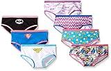 DC Comics Girls Superhero Underwear with Wonder Woman, Batman, Superman Logos and Comic Prints sizes 4, 6, 8, 10, 7-Pack Justice League Logo HIPSTER, 6