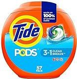 Tide Pods Laundry Detergent, Clean Breeze, 57 Pacs Capsules, 46 Ounce