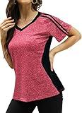 HOCOSIT Women's Workout Shirts Fast Dry Active Wear Yoga Top Sweat Wcking Clothes Pink