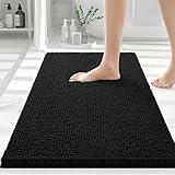 Smiry Luxury Chenille Bath Rug 30''x20'', Extra Soft and Absorbent Shaggy Bathroom Mat Rugs, Machine Washable, Non-Slip Plush Carpet Runner for Tub, Shower, and Bath Room, Black