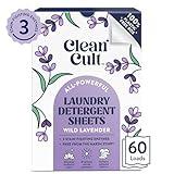 Cleancult Laundry Detergent Sheets - Resealable Box - 3 Stain Fighting Enzymes - Wild Lavender - 60 Loads - Free of Harsh Chemicals - No Mess - No Plastic Waste