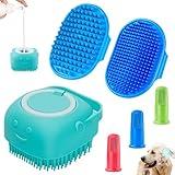 Comotech 3PCS Dog Bath Brush | Dog Shampoo Brush | Dog Scrubber for Bath | Dog Bath Brush Scrubber | Dog Shower/Washing Brush with Adjustable Ring Handle for Short & Long Hair (Blue Blue Blue)